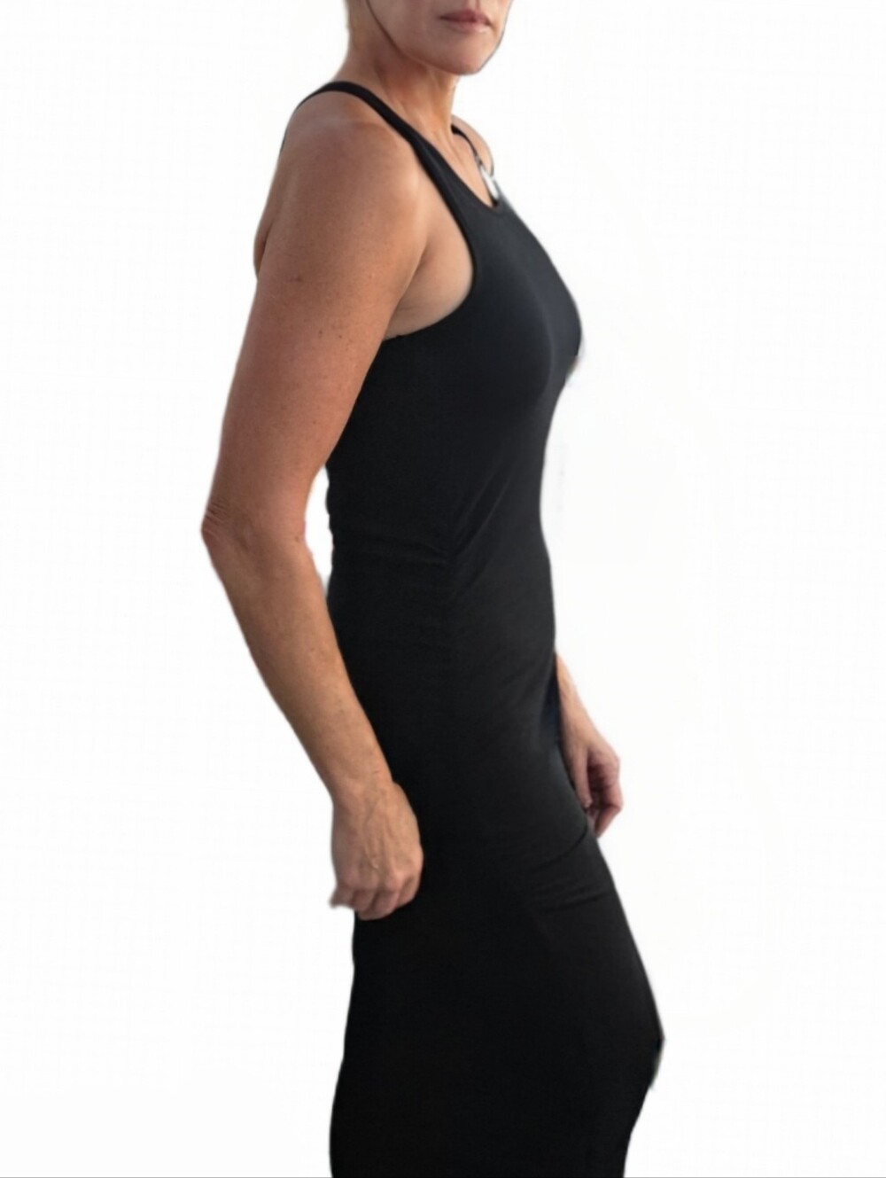 MICHAEL STARS Vivian Black Racerback Midi Dress With Side Ruching - Picture 6 of 13